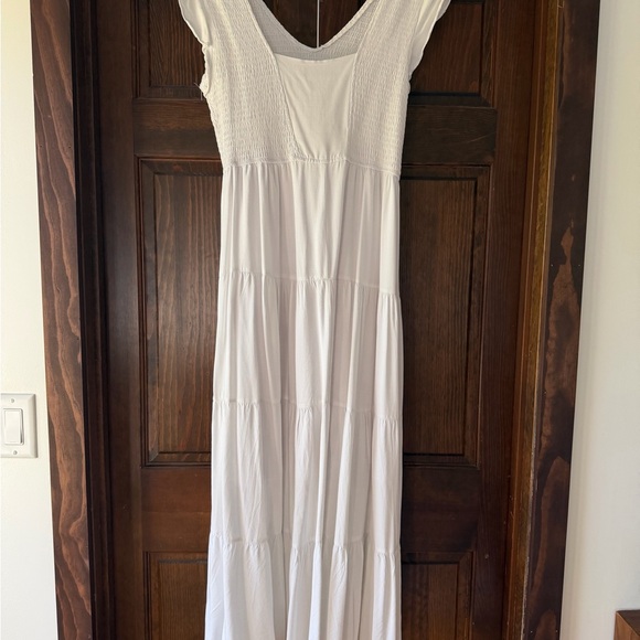Women's White Maxi Dress with Smocked Bodice - Picture 2 of 3